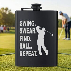 Personalized Swing Swear Ball Repeat Golf Sports Black Flask | Golf | Sports
